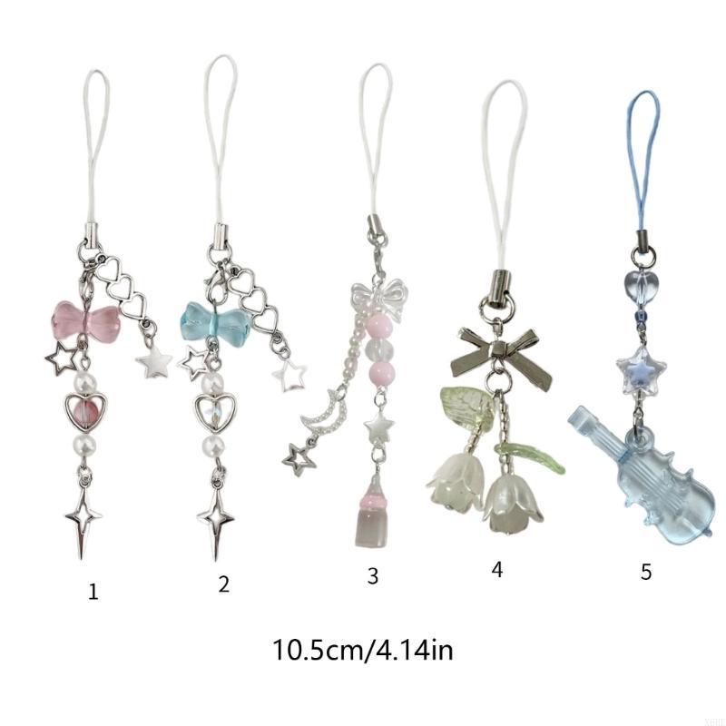Handmade Butterfly Matching Phone Charm Pink And White Keychain Y2K Star Cute Bowknot Bead Handmade Sweet Girl Keychain Love
