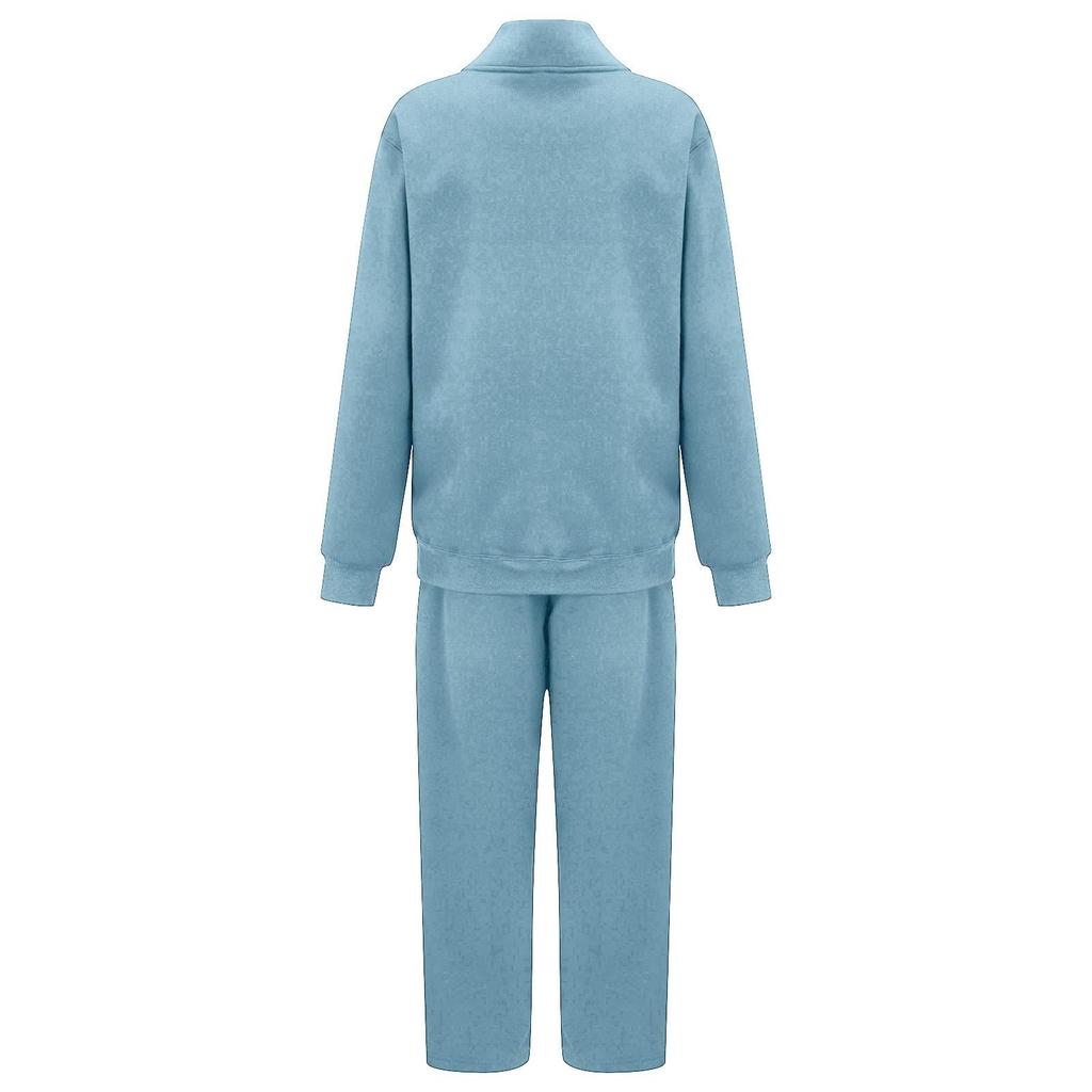 Women's Two-piece Casual Solid Color Ribbed Long Sleeved Sweatshirt And Pants Set