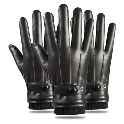 Warm Leather Gloves for Men's PU Touch Screen Gloves Plus Velvet To Protect The Cold Driving All Fingers for Outdoor Riding Autumn and Winter Gloves