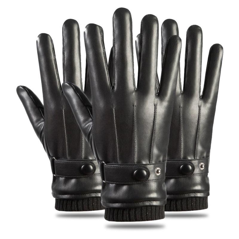 Warm Leather Gloves for Men's PU Touch Screen Gloves Plus Velvet To Protect The Cold Driving All Fingers for Outdoor Riding Autumn and Winter Gloves