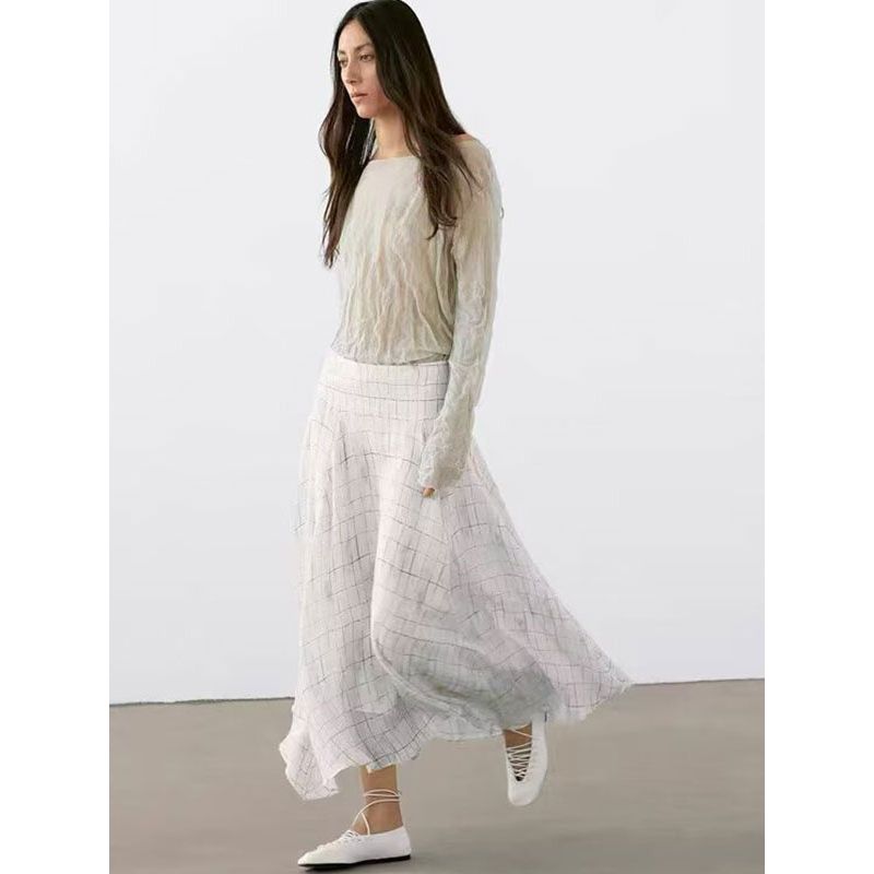 MD Women Clothes Art Department Design Sense Summer Irregular Skirt Drape Plaid Skirt 05206865251