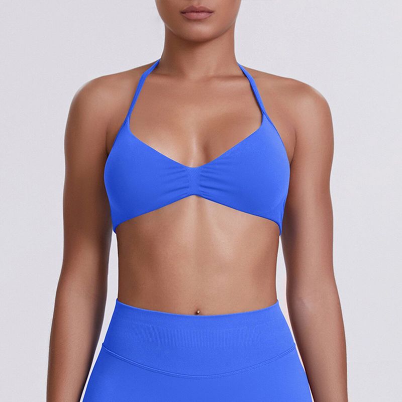 European and American Style Thin Strap Beauty Back Halter Sports Bra for Women, Pilates Yoga Tank Top, Seamless Fitness Underwear Camisole