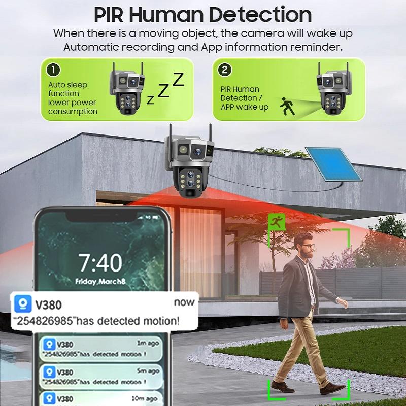WIFI/4G Solar-powered Surveillance Camera, High-definition Lens PIR Sensor, Night Vision Waterproof IP Camera, CCTV Security Monitor