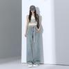 Women's Retro Wide-Leg Light Blue Drawstring Jeans - Casual Slimming Straight-Leg Pants for Spring & Summer
