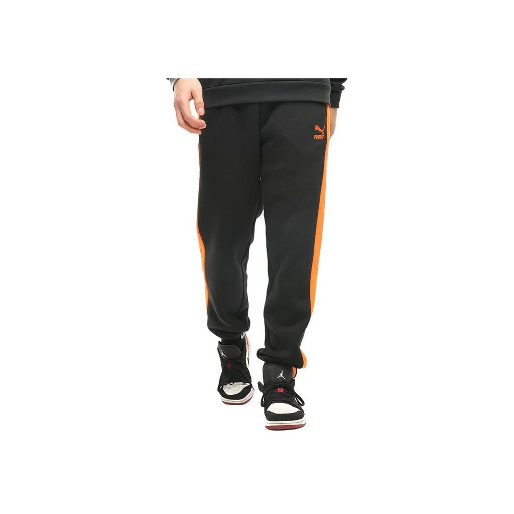 Puma Iconic T7 Relaxed Contrast Drawstring Casual Joggers Men Bottoms Black Orange 530373-51