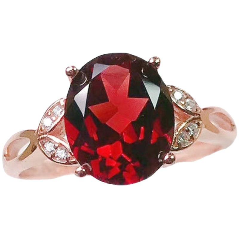 Imitation Natural Garnet Ring, Female Tide Niche Design, Simple Open Ring, Red Gemstone Colored Treasure Jewelry.