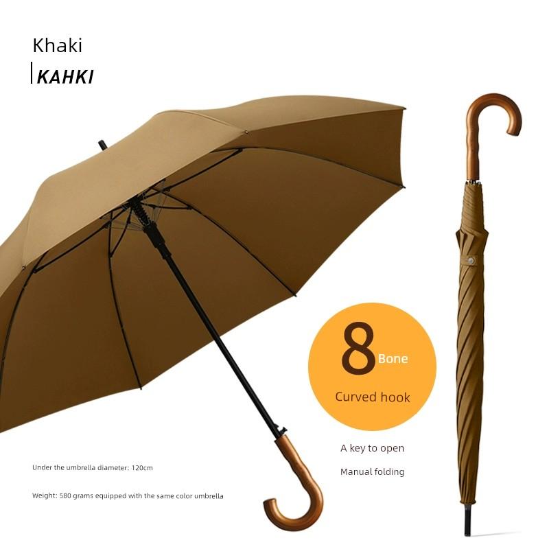 Extra Large Storm Special Wooden Handle Straight Rod Retro Automatic Windproof Extra Large Thickened Reinforced Long Handle Business Men Umbrella