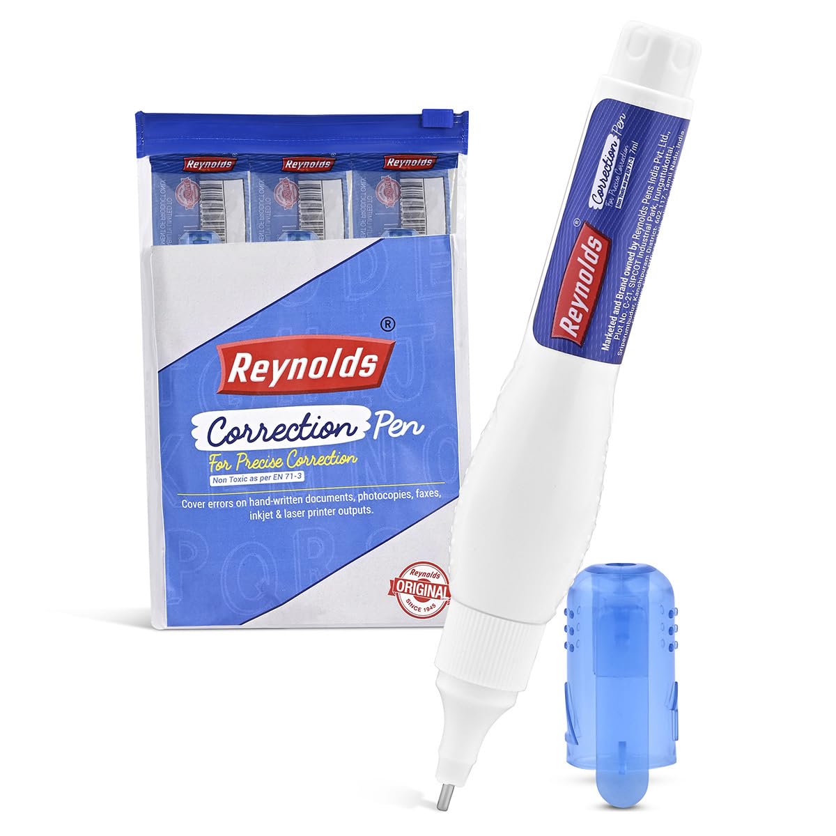 

Reynolds Correction Pen Whitener 4 x Pack of 1 Smudge-Free Precision Pen for Office, School & Home Use