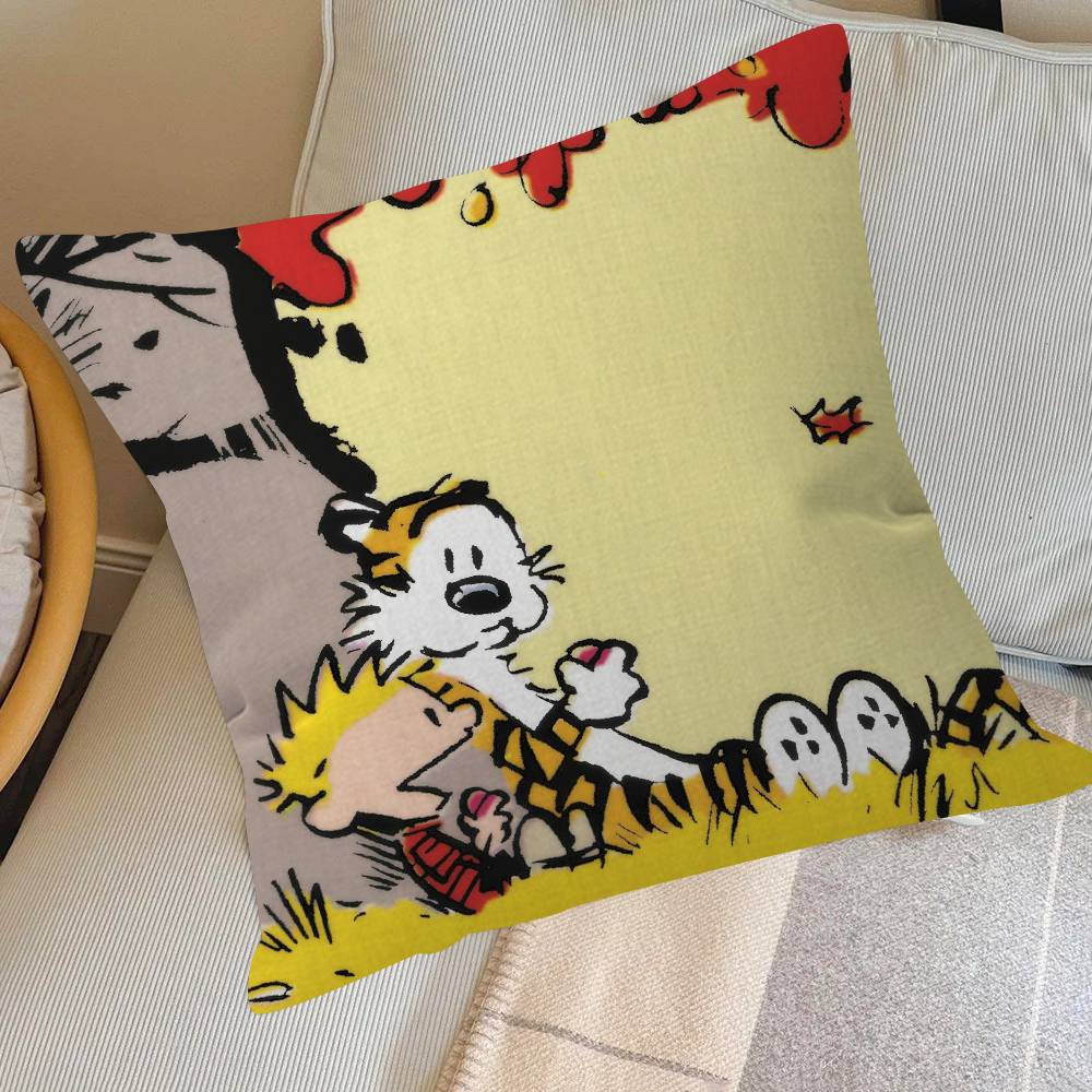 Anime C-Calvin And H-Hobbes Cushion Cover Inches Farmhouse Decor Home Throw Pillow Covers For Couch Decorations