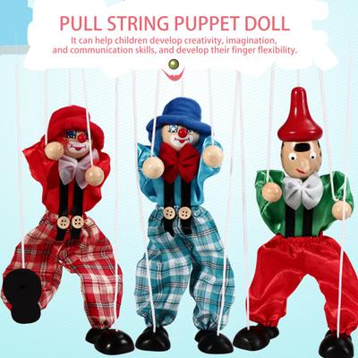 Marionette Clown Puppet Toy Pull Rope Wooden Puppet Doll Interactive Kids Hand Pirate Puppetry Boys Girls Birthday Christmas Gifts