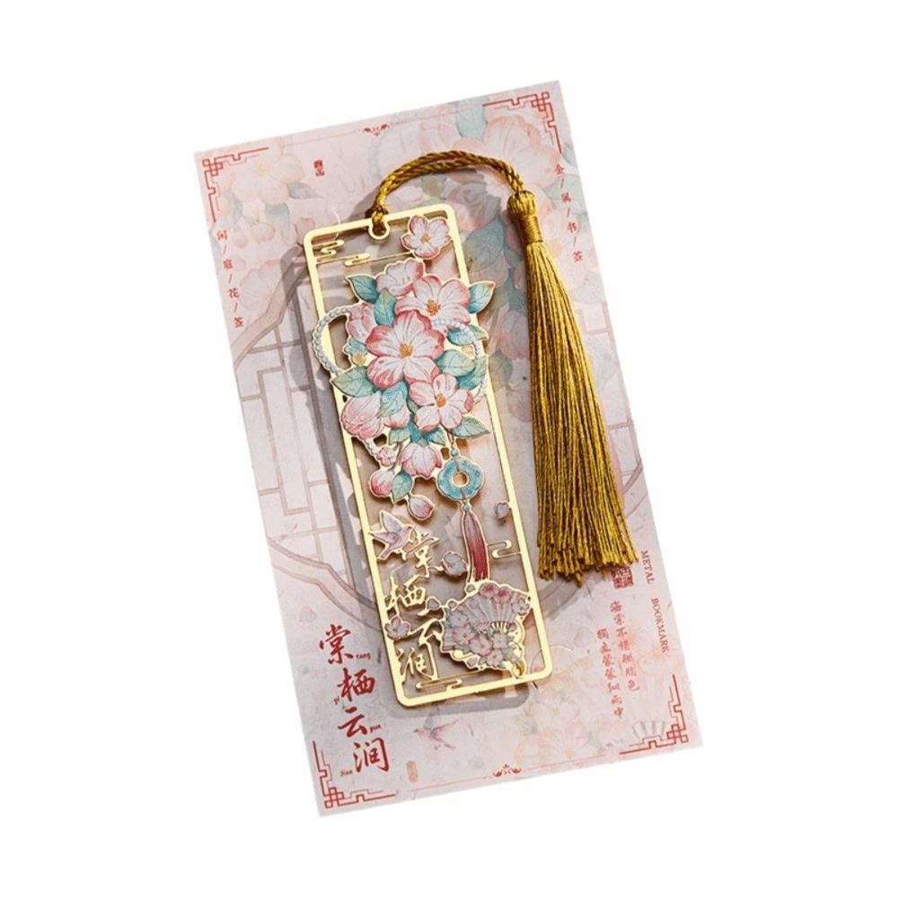 Bronzing Hollow Bookmark With Tassel Floral Bookmark Exquisite Design Metal Bookmark Book Club