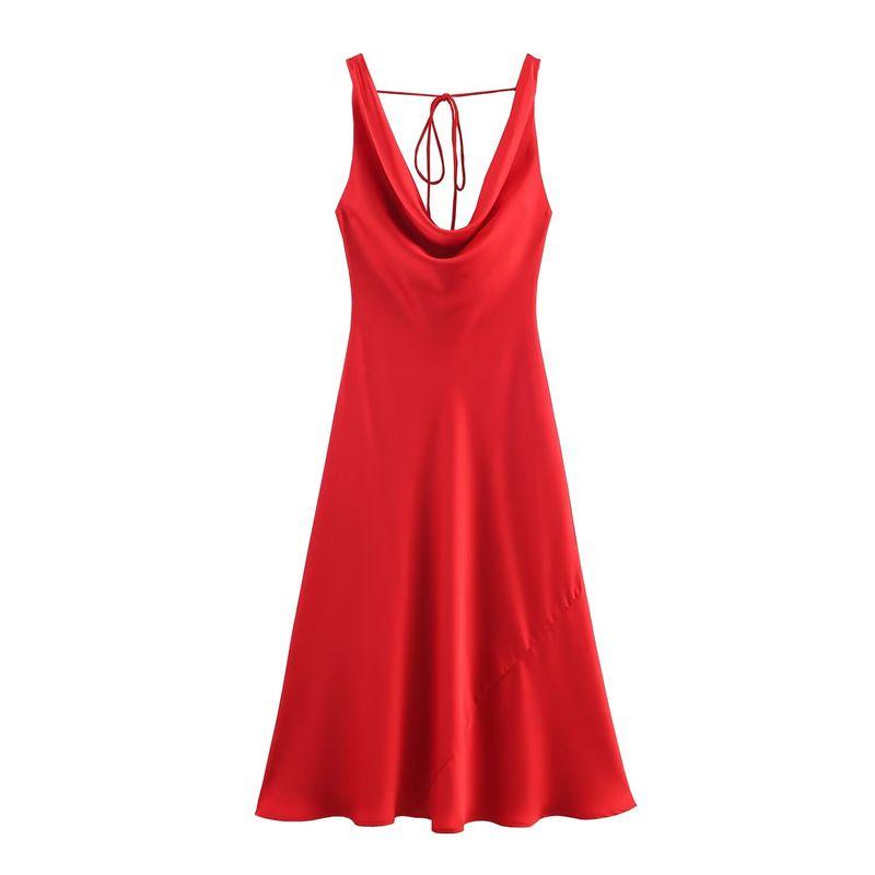 Kaslead New Women clothes Western Style Fashion Slim fit Silk Satin Texture Dress 2590934