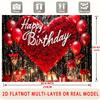 2D 2D Flat Red Heart Rose Birthday Backdrop Balloon Glitter Background for Birthday Party