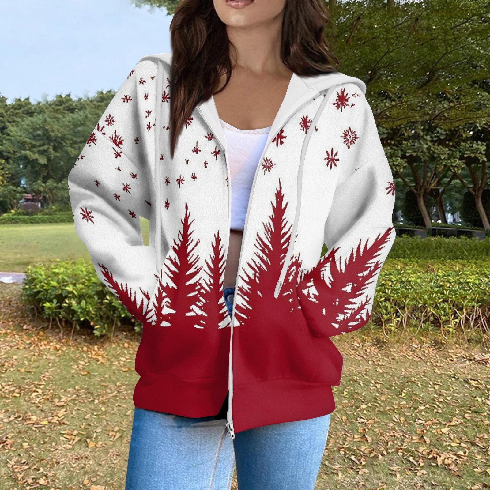 

Женская мода повседневный длинный рукав рождественский принт кардиган пальто с карманом на молнии XL белый