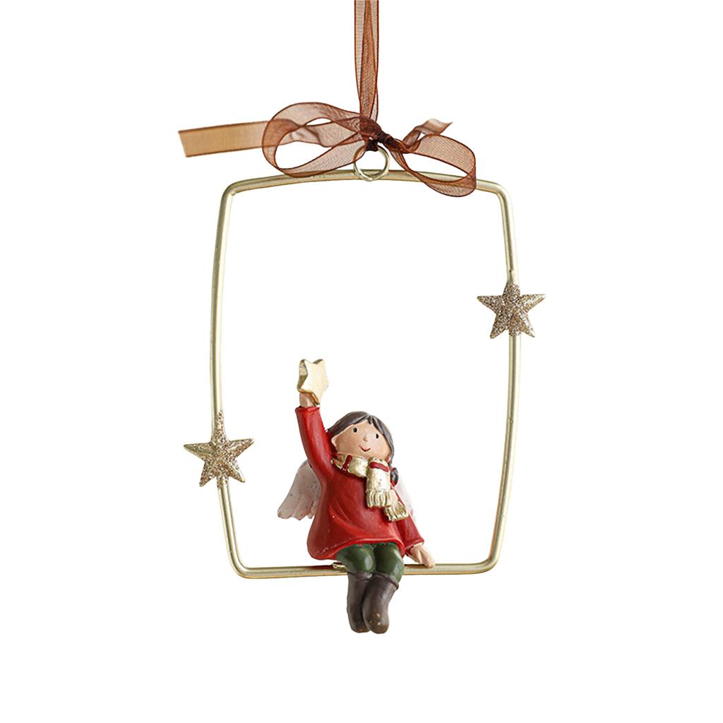 Christmas Tree Ornament Resin Hand-Painted Hanging Decor With Rope Vintage Bell Pendant For Holiday Home Party Decoration