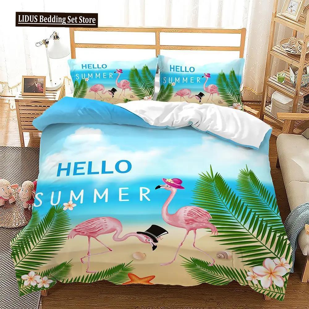 Sommerurlaub Thema Bettbezug Set King Queen Größe Strand Muschel Seestern Bettdeckenbezug für Kind Junge Mädchen Polyester Bettwäsche Set