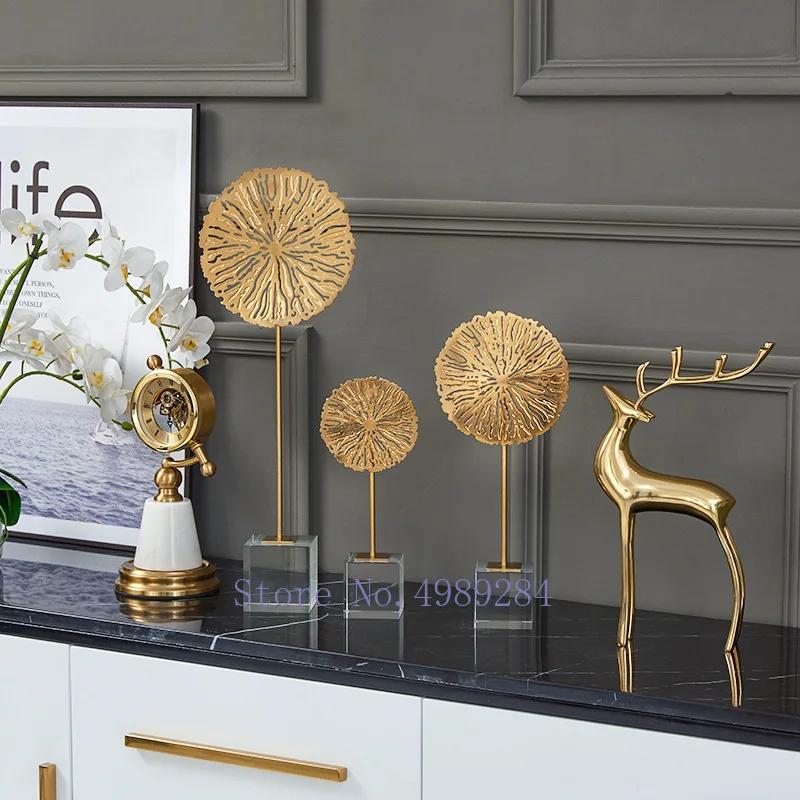 Metallic Sunflower Crystal Sculpture Hollow Metal Flower Handicraft Decoration Home Decoration Accessories Metal Figurine