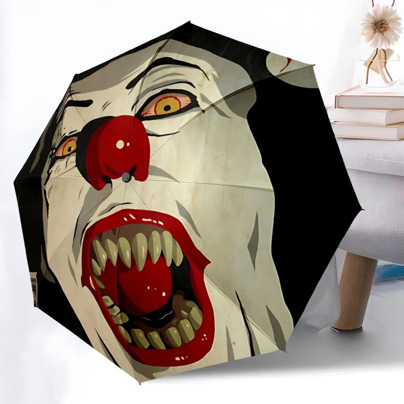 1pc IT Clown Horror Automatic Open/Close Umbrella Folding Umbrella, Portable Compact Travel Umbrella, Birthday/Christmas GiftL1110y14