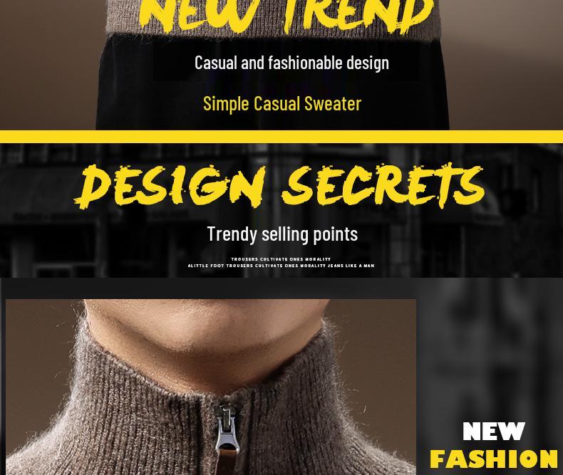 Premium American Style Men's Half-High Collar Knit Sweater - Warm, Anti-Pilling, Plus Size, Long Zipper.