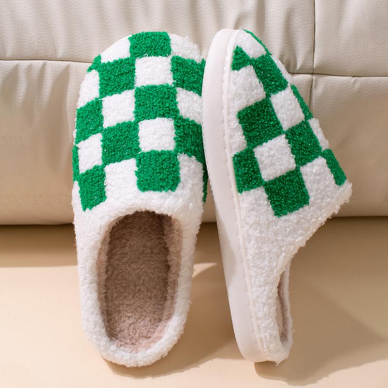 Fashion Fashion Mixed Color Plaid Cotton Slippers Women Comfort Soft Sole Plush Home Slides Woman 2025 Indoor Non Slip Fluffy Slippers