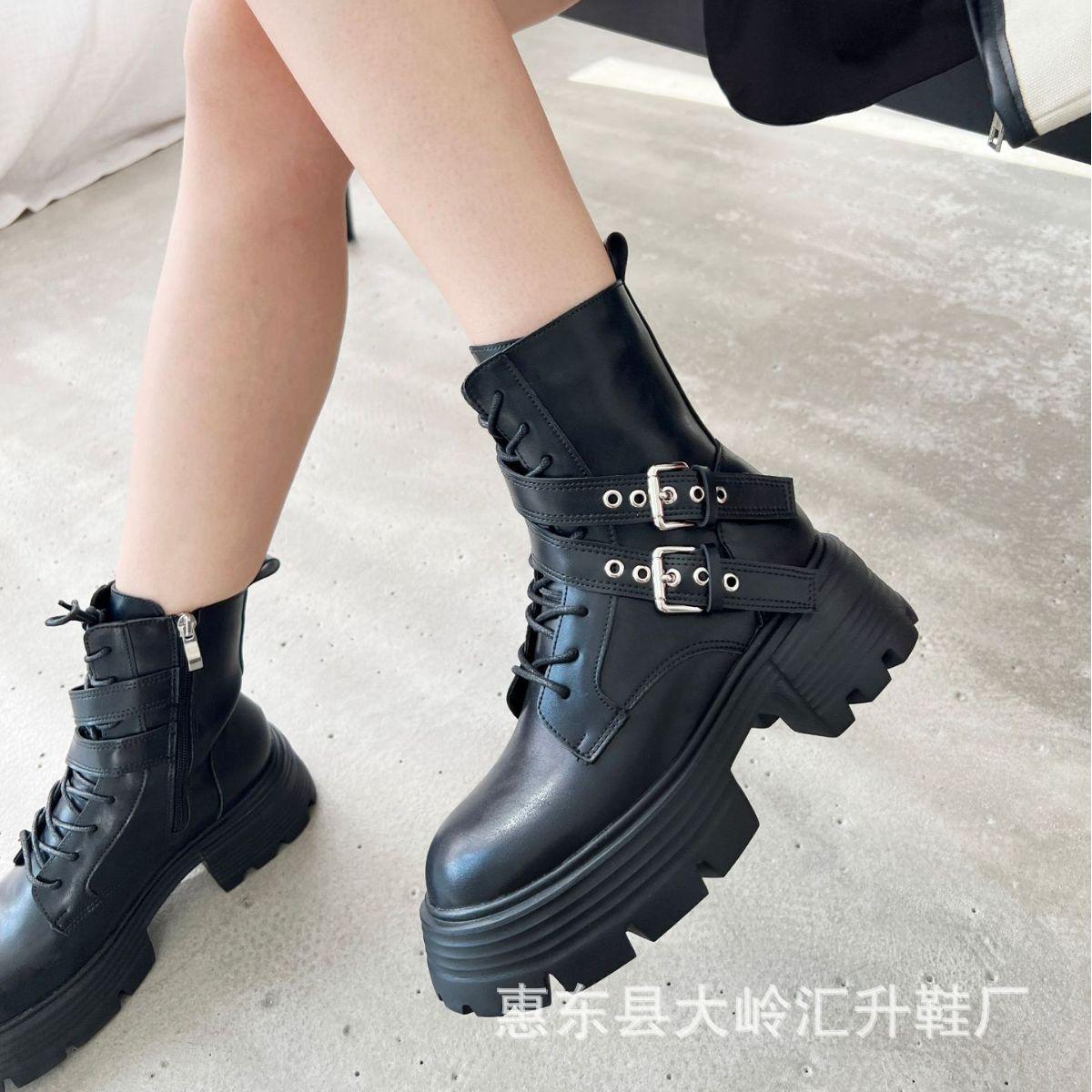 

New thick-soled heightened lace-up knight thick-heeled retro Martin boots for women 40