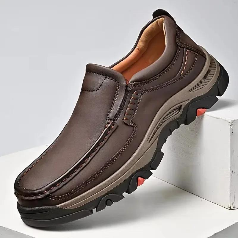 Fashion Fashion Leather Male Loafers Thick Bottom Business Shoes Men Slip-on Leather Mens Casual Shoes Senior Brand Male Hiking Footwear