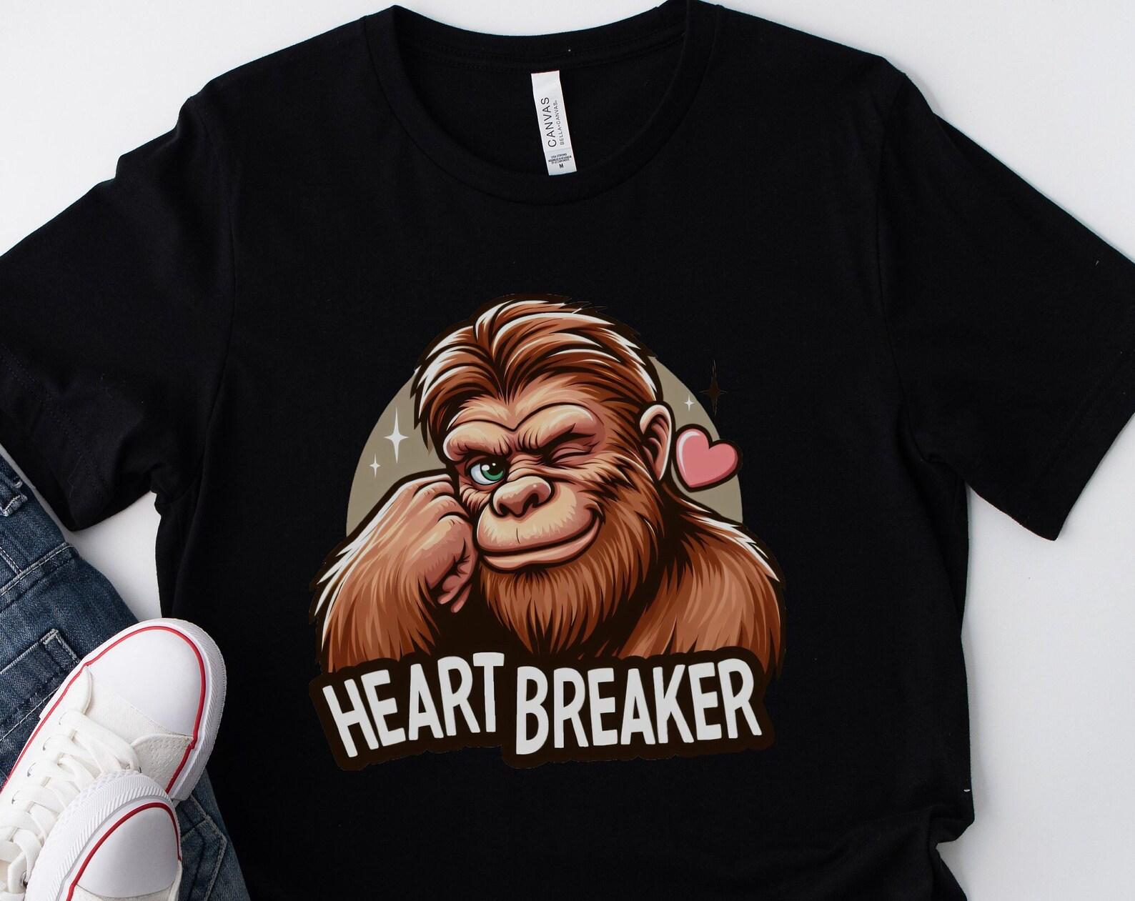 Funny Bigfoot Heart Breaker T-Shirt: Unisex Sasquatch Tee L
