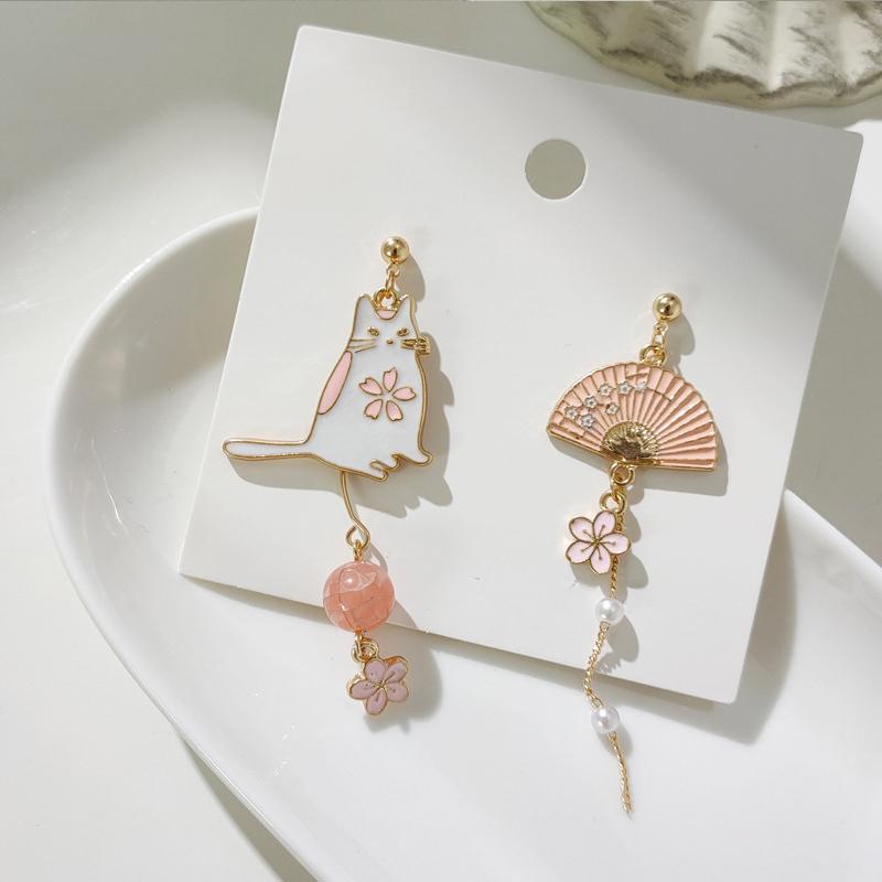 

Korean Style Flower Cute Animal Dangle Earrings For Women Moon Stars Kitten Rabbit Balloon Asymmetric Earring Party Zircon Gift