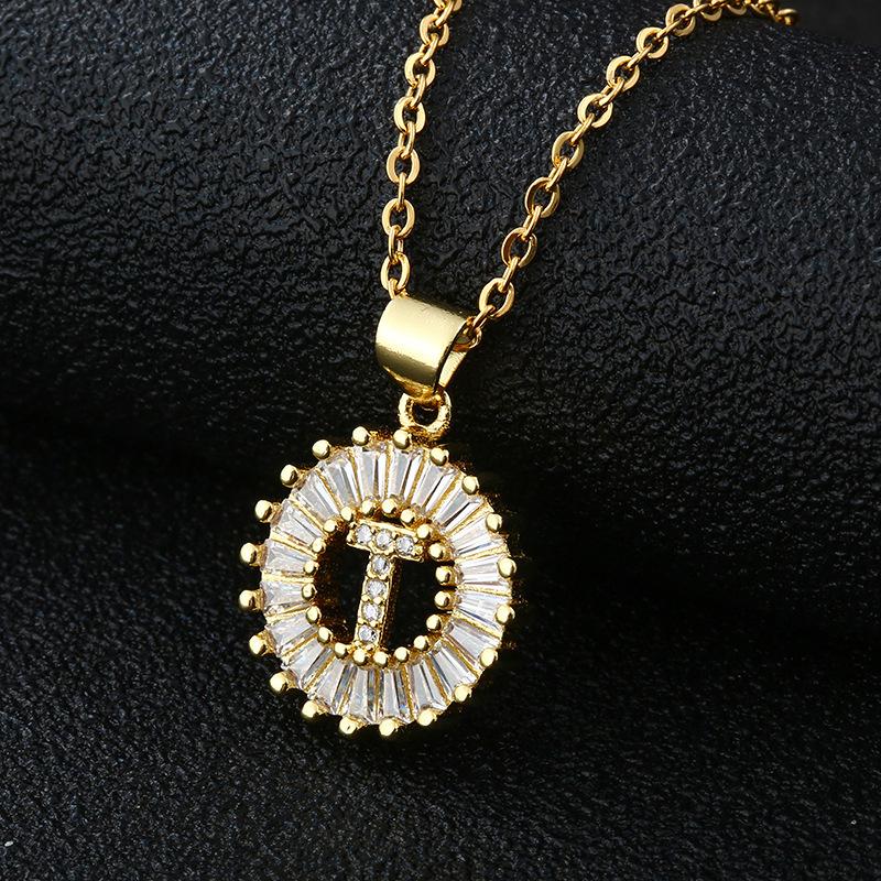 Xiyin Multicolor Zircon Copper Clavicle Chain Necklace with 26 Initial Pendants for Women