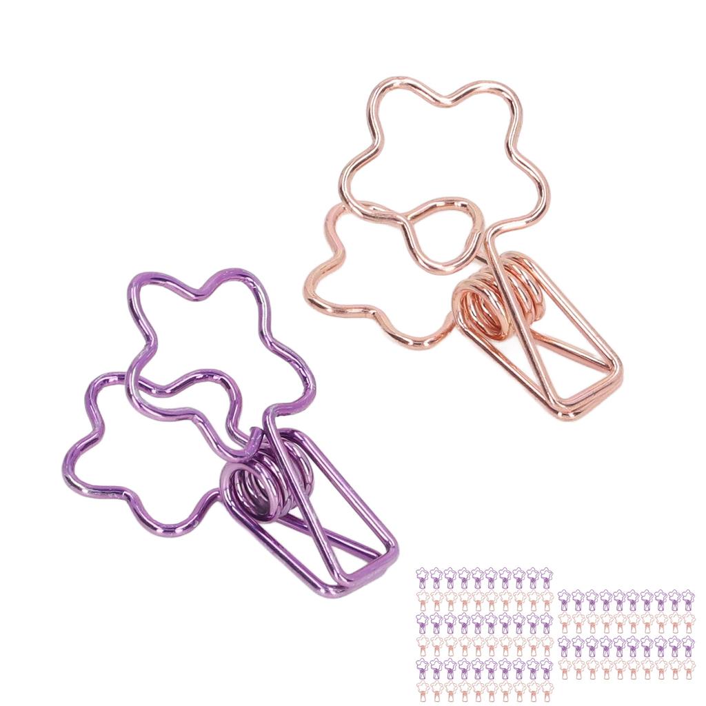 100 Stück Niedliche Büroklammern Cartoon Blumenform Roségold Lila Papierklemmen für Zuhause Schule Büro