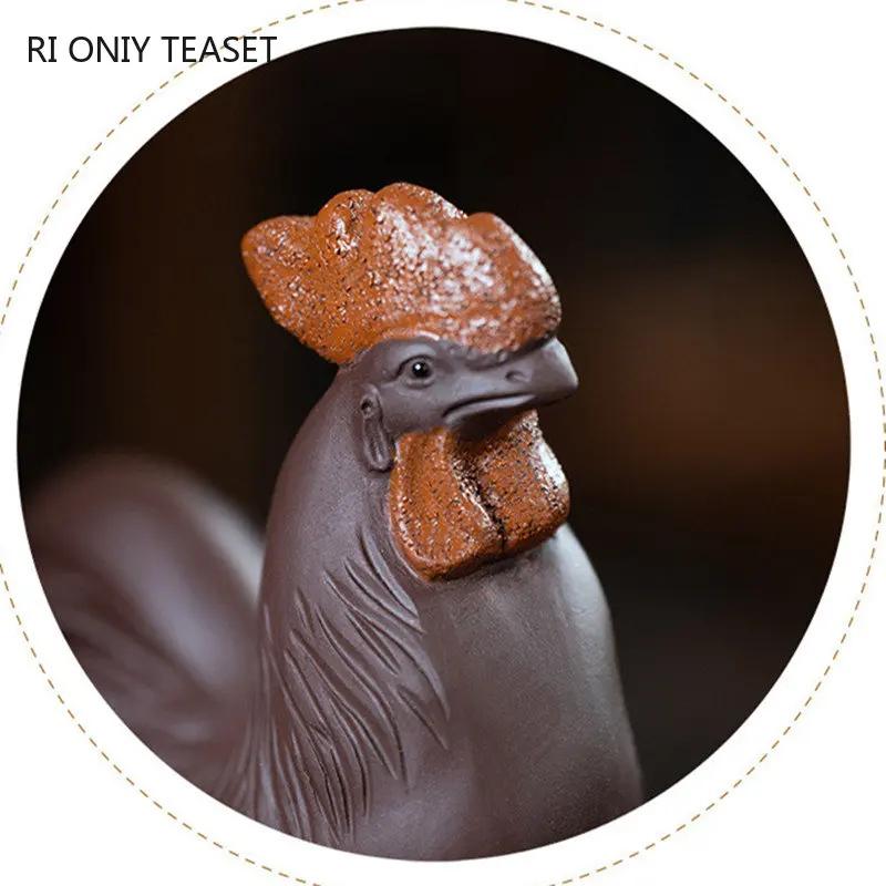 Yixing Purple Clay Tea Pet Lucky Chinese Zodiac Rooster Ornaments Handmade Tea Figurine Desktop Decoration Zisha Tea Set