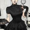 Black Gothic High Neck Slim Fit Short Dress Halloween Party Streetwear Teen Girl
