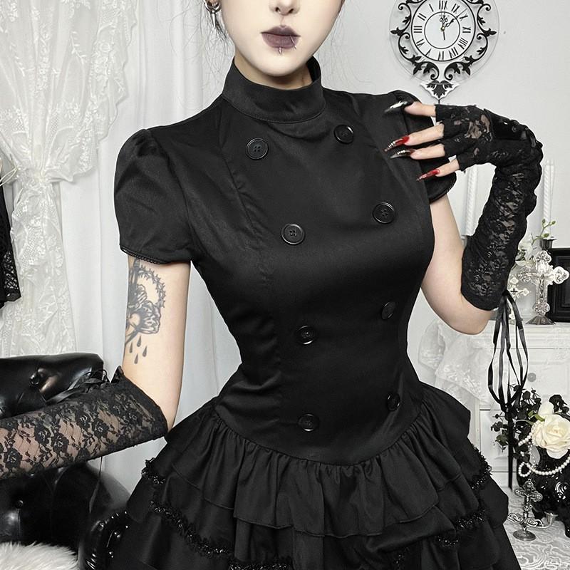 Black Gothic High Neck Slim Fit Short Dress Halloween Party Streetwear Teen Girl