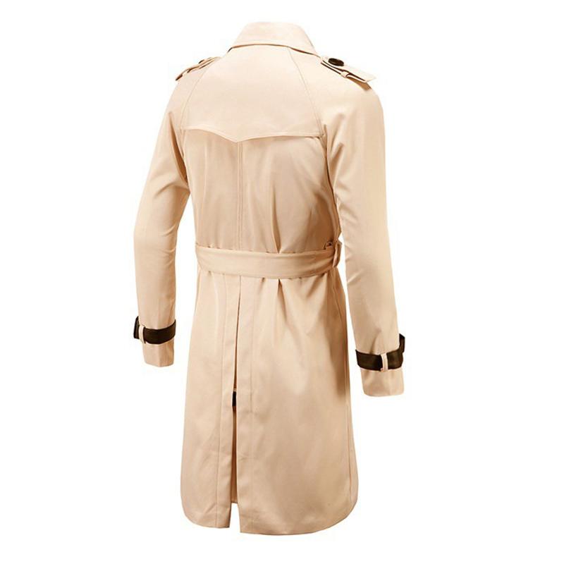 Mens Spring Autumn Windbreak Overcoat Long Trench Coats with Belt Male Pea Coat Double Breasted Solid Outerwear