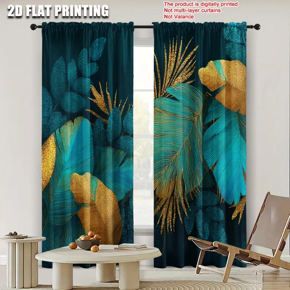 Flat Printing Window Treatment Curtains Tropical Leaves Versatile Polyester Without Electricity Spring Party Curtain Set Of 2 Made Washable