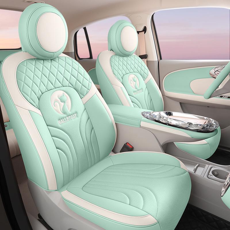 ORA Ballet Cat Leather Seat Cover - Cartoon Design, Full Enclosure, Four Seasons Use