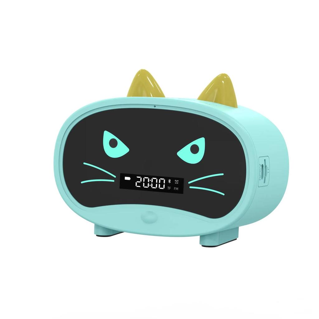 New Cute Cat Shaped Bluetooth Speaker with Alarm Clock - Portable Wireless Stereo Sound Box Music Player with Subwoofer Function