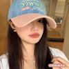 Korean soft-top, deep and wide brim denim color-block baseball cap for women, makes the face look smaller, sun protection and sunshade duckbill cap