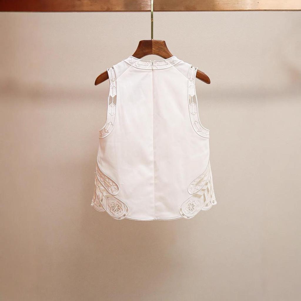 M's Chic French Minimalist Embroidered Vest Top & Casual Pants Set for Spring/Summer