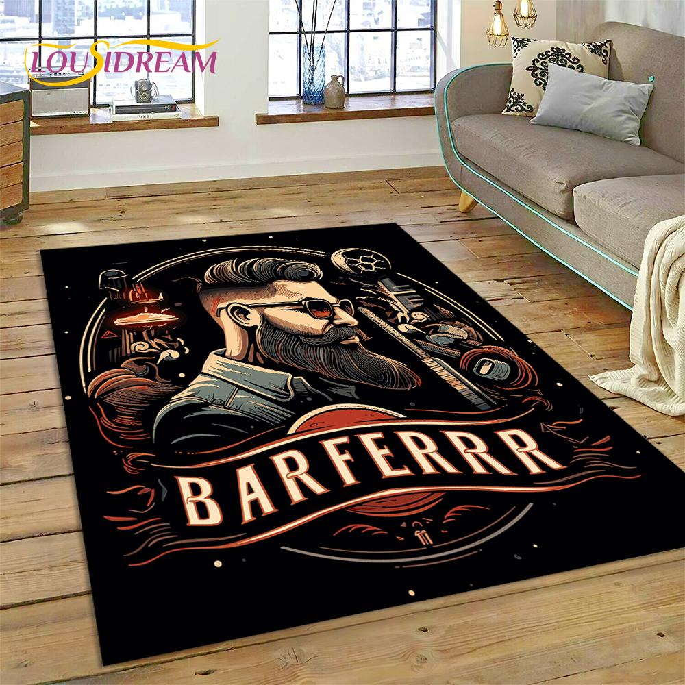 Fashion Barber Shop Logo Skull Vintage Rug Carpet for Living Room Bedroom Decor,Floor Mat Non-slip Decoration for Sofa Doormat