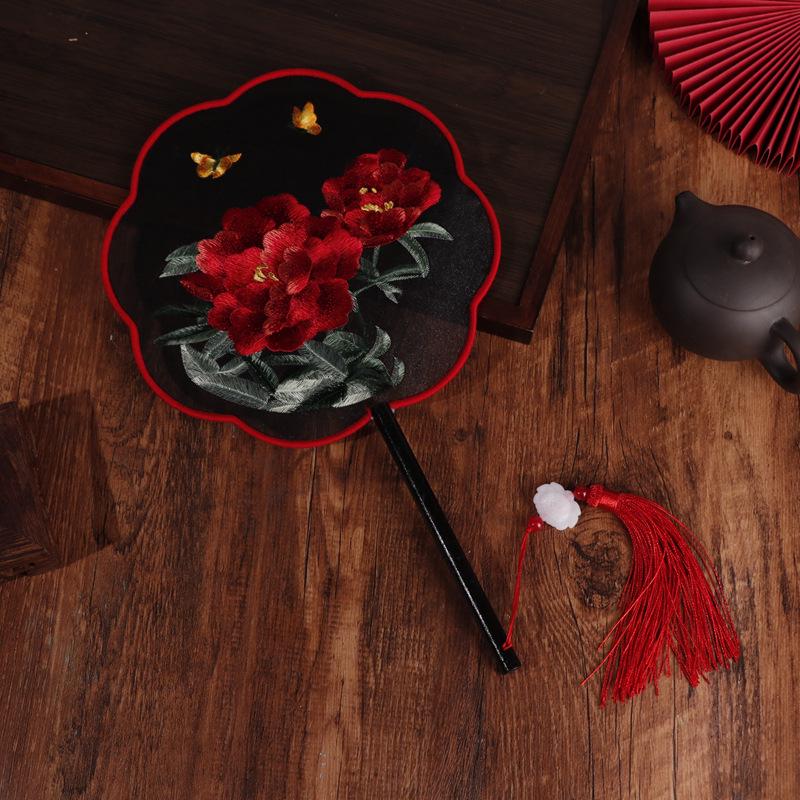 Chinese Double-Sided Embroidered Round Fan for Hanfu or Qipao Dance Performances