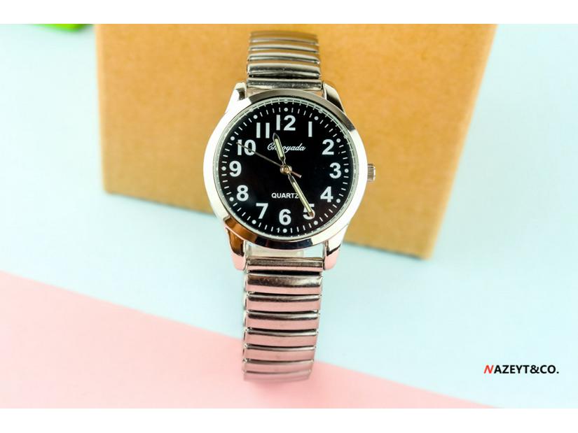 Large Number Luminous Elderly Quartz Watch with Waterproof Stainless Steel Elastic Band