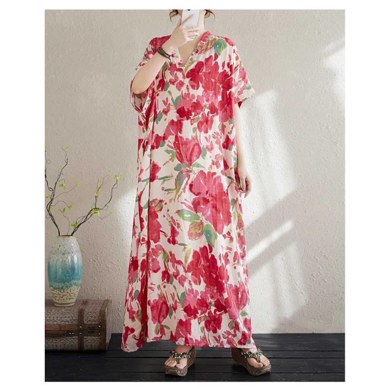 Summer Cotton and Linen Printed Loose and Simple Long Skirt for Women