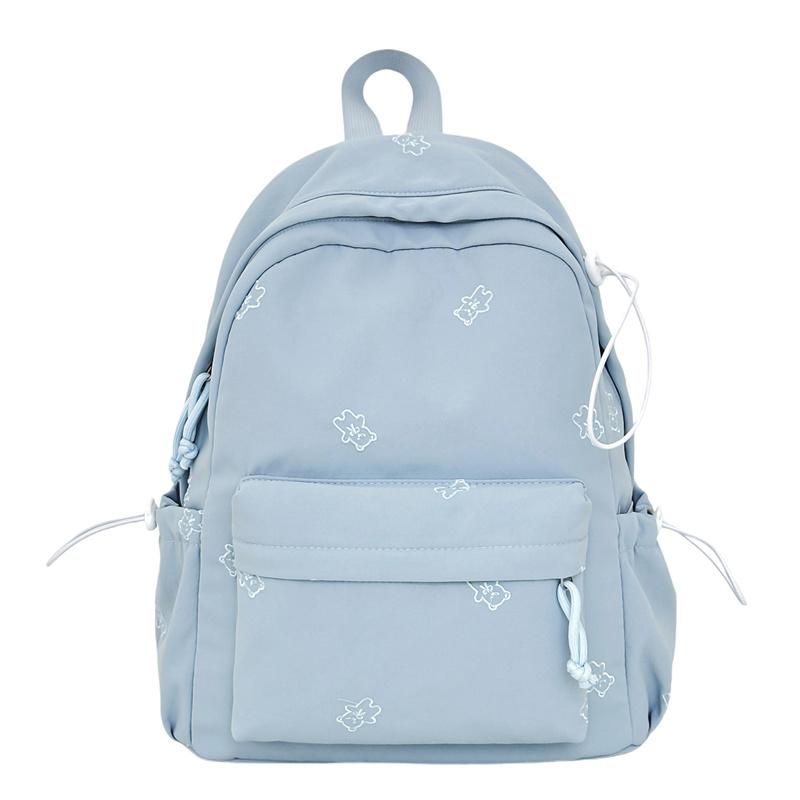Cute Bear Print School Backpack with Front Pocket Side Drawstrings Casual Daypack for Daily Use
