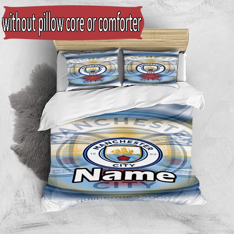 3pcs Duvet Cover Set (1*Duvet Cover + 2*Pillowcase, Without Core), Custom Name Manchester City FC Pattern Bedding Set, Home Bedroom Decor Gift