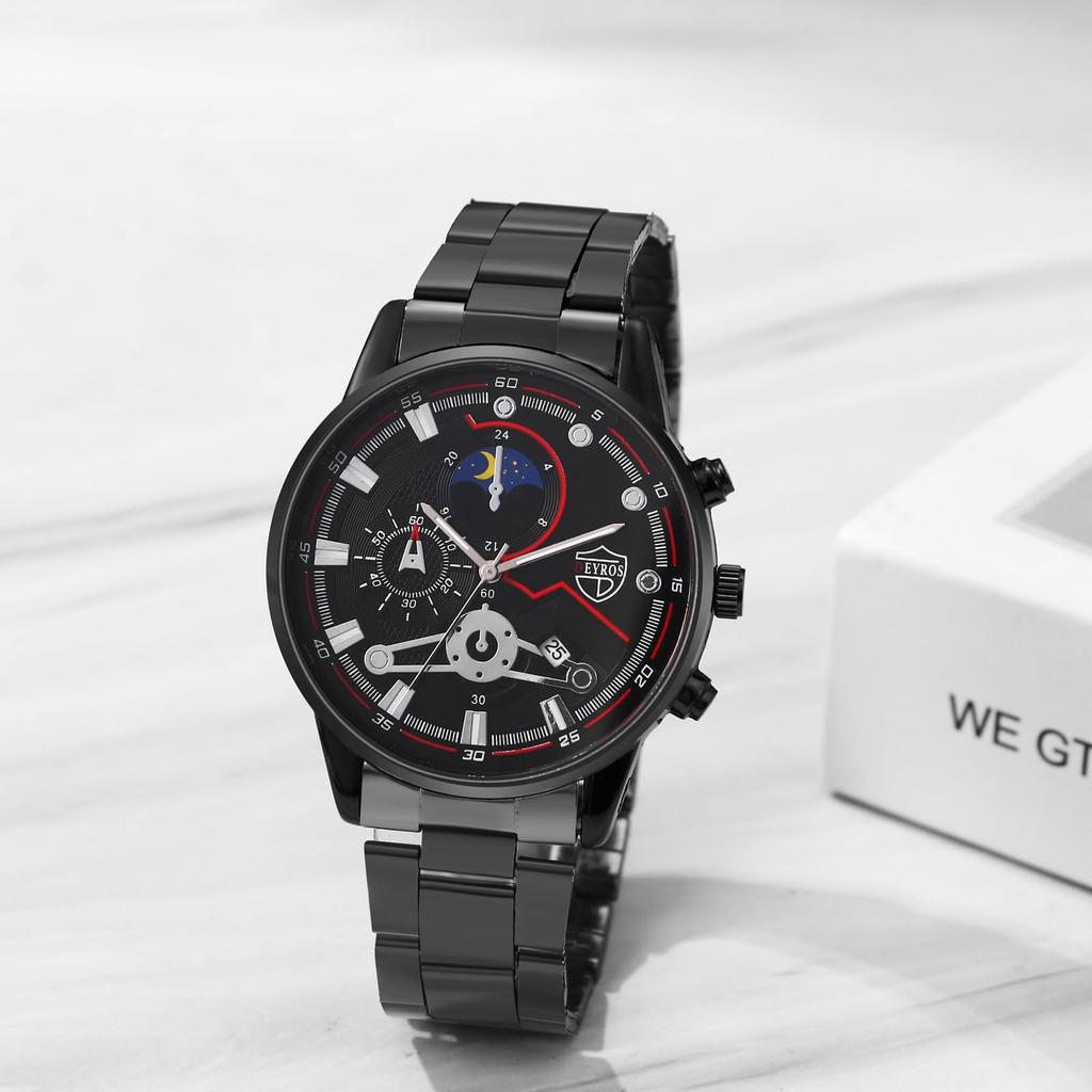 Men's Waterproof Analog Watch, Black: Luminous Star and Moon Display, Quartz Movement, Simple and Stylish, Men's Fashion Accessory - Perfect Gift for