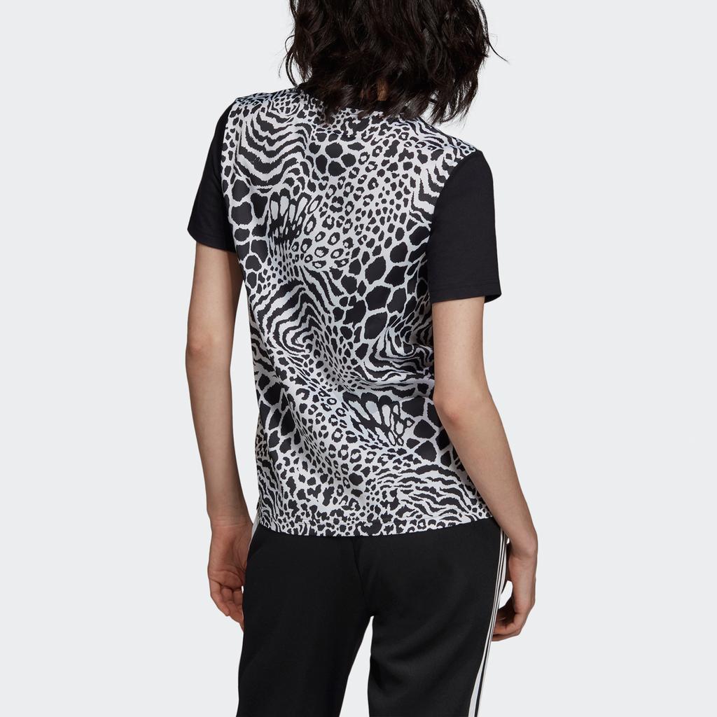 Adidas Originals Casual Sports Breathable Leopard Print T-Shirt Women Tops Black DY0883