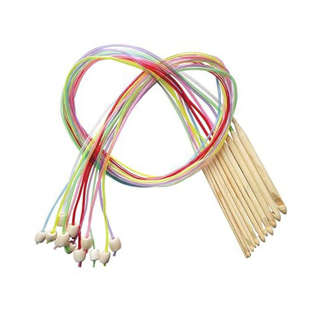 12 Piezas Ganchillo Tunecino de Madera 3mm-10mm con Cable Cuentas 11 Piezas Aguja de Tejer Afgana de Aluminio 2mm-8mm para Tejer