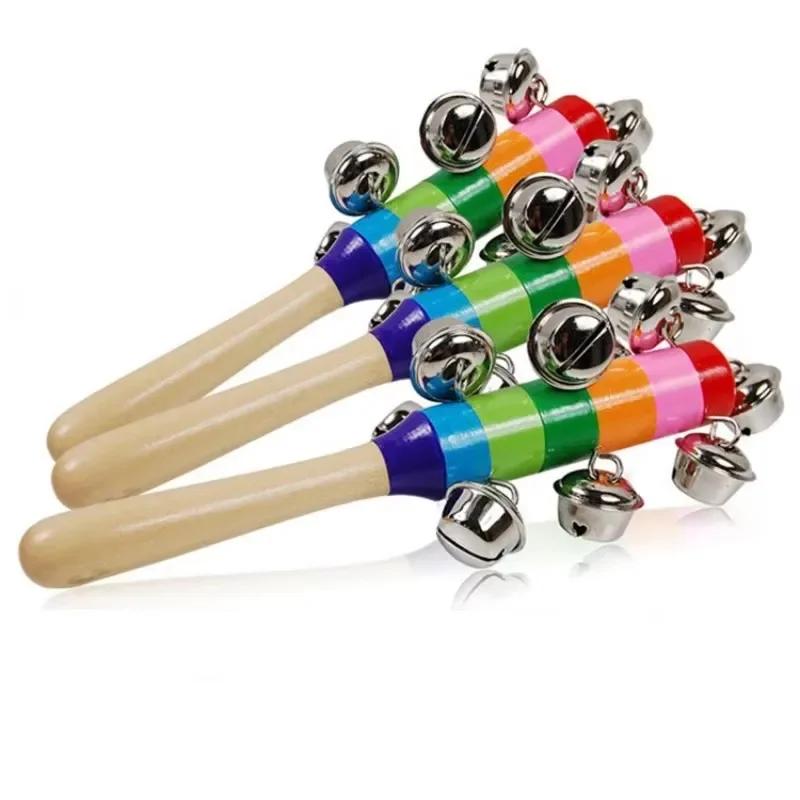 1Pc Colorful Rainbow Hand Held Bell Stick Wooden Percussion Musical Toy For Adult Ktv Party Game Gift