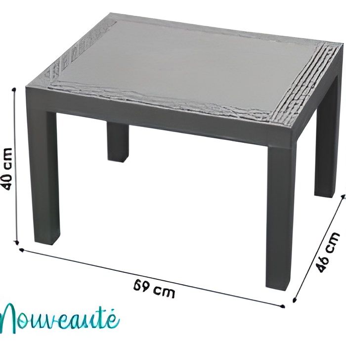 Table basse - JACK - effet rotin anthracite - Gris - Hauteur 40 cm